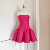 Niulatu A line Strapless Hot Pink Satin Short Homecoming Dresses Birthday Outfits SD230