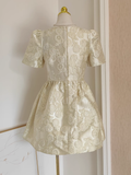 Niulatu A line Short Sleeves Satin Gold Floral Cocktail Dress Short Birthday Outfits SD401