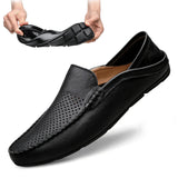 Niulatu Mens Shoes Casual Luxury Brand Summer Men Loafers Genuine Leather Moccasins Light Breathable Slip on Boat Shoes JKPUDUN DJSE