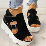 Niulatu Women Wedges Heel Black White Casual Designer Shoes Footwear Buckle Strap Open Toe Platform Sandel Women Shoes DJSE