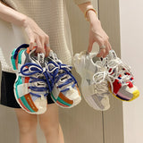 Niulatu Womens Trainers Shoes Summer Sneakers Woman-shoes Platform Running 2025 Fashion Roses Thick Sole Heels Lace-Up Med Cotton Fabric DJSE