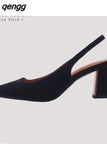 Niulatu 33-40 Sandals Women 2025 Real Leather Close-Toe High Heels Summer Shoes For Women Chunky Heel Backsling Sandalias DJSE