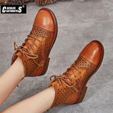 Niulatu Style Genuine Leather Women Boots Flat Booties Soft Cowhide Women's Shoes Front Zip Ankle Boots zapatos mujer DJSE