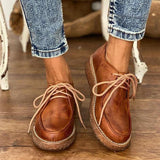 Niulatu Women Coze Vegan Leather Lace Up Flat Shoes DJSE