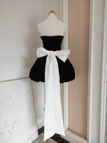 Niulatu A Line Strapless Black Velvet Ruffles Vacation Dresses Short Birthday Outfits SD337