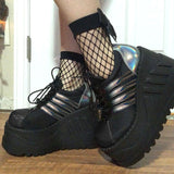 Niulatu 2025 Band Goth Platform Wedges Punk Chunky Mid Calf Boots Women Thick Heel Autumn Trendy Cosplay Casual Shoes Women DJSE