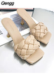 Niulatu Slippers Women Summer Shoes Slides Low Fashion Heeled Mules Pantofle Luxury High 2025 Basic Retro Fabric Rubber Sewin DJSE
