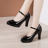 Niulatu Pointed Toe Office Lady Pumps Buckle Strap Platform High Heels Women Shoes Four Season Patent Leather Shoes DJSE