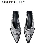 Niulatu Brand Designer Women Slippers Fashion Leopard Mule Flat Pointed Toe Casual Shoes Slide Low Heel Snake Sandal Big Size DJSE