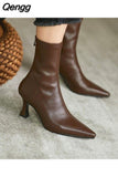 Niulatu Women Ankle Boots Woman Thin High Heel Fashion Pointed Toe Zipper Winter Women's Shoes Leather White Short Booties 2025 DJSE
