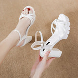 Niulatu Heel Platform Sandals Women's Shoes Summer 2025 Hollow Out Simple Casual Comfortable Buckle Sandals Black High Quality DJSE
