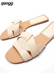 Niulatu Women's Flat Slippers Sandals Shoes For WomanOpen Toe Rear Empty Beach Shoes Luxury Designer Shoes Flat Sandal DJSE