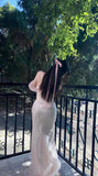 Niulatu Mermaid Straps Pink Tulle Long Prom Dress HZ1110