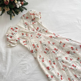 Niulatu A line V Neckline Short Sleeves Pink Floral Dress Beach Holiday Dresses SD284