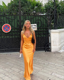 Niulatu Orange V Neck Mermaid Prom Dress Orange Evening Dress HZ1007