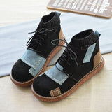 Niulatu Thick-Sole Big Head Doll Shoes Plus Velvet Women Boots Literary Retro Womens Short Boots Mori Girl Ankle Boots DJSE