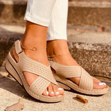 Niulatu Women's Sandals Summer Shoes For Women New Ladies Sewing Hollow Out Wedges Female Casual Pu Leather Platform Retro Sandal DJSE