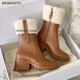 Niulatu Chunky Heel Rain boots for Women Thick Sole Ankle Boots Designer Brand Chelsea Boots Mid calf Rubber Shoes Boots Mujer DJSE