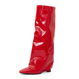 Niulatu Women Loose Boots Fold Knee High Boot Female Pointed Toe Riding Wedges Long Boot Woman Slim Pleated Shoes Luxury Brand Designer DJSE