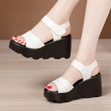 Niulatu 32-43 New Office Ladies Platform Sandals Summer Leather Shoes 2025 Casual High Heels Wedges Sandals Office Mother DJSE