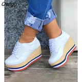 Niulatu Women Sneakers Ladies Solid Color Wedge Thick Shoes Round Toe Lace-Up Comfortable Platform Sneakers 2025 Fashion DJSE