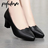 Niulatu Women Mid Square Heel Shoes Pumps Black PU Office Lady Spring Non Slip Fashion Mother Oxford Shoe Zapatos Mujer DJSE