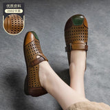 Niulatu Genuine Leather Moccasins Female Casual Wide Toe Comfortable Mary Jane Shoes Summer Cutout Loafers Ladies Wide Shoes DJSE
