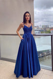 Niulatu Blue Spaghetti Straps Lace Applique Prom Dress with Elegant HZ1007