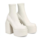 Niulatu Women's Shoes Fashion Ankle Boots High Platform Shaped High Heel Boots Chunky Heels Zipper Platform Shoes Women's Boots DJSE