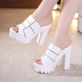 Niulatu 32-43 High Heels Slippers Women Platform Shoes Summer 2025 Block Heel Patent Leather Slides Ladies Slippers for Office DJSE