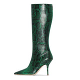 Niulatu New Green Serpentine Autumn Winter Long Boots Women's Shoes Stiletto Heel Tip Back zipper Fashion Women Boots Big DJSE