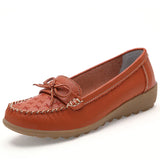 Niulatu Summer New Leather Peas Shoes Female Mother Shoes Slope Heel Casual Non-slip White Nurse Shoes Zapatos De Mujer DJSE
