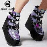 Niulatu Dropshipping INS Hot Brand High Platform Ankle Boots Women 2025 Fashion PVC Strap Decorating High Wedges Shoes Woman DJSE