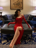 Sexy Sheath Strapless Red Slit Sleeveless Prom Dresses Party Dress Summer Birthday Outfits 20th Birthday Dresses HZ1214
