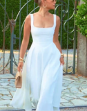 Niulatu A line Straps White Satin Evening Dress Ankle Length Prom Dresses HZ1110
