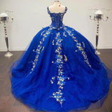 Niulatu Blue Ball Gown Quinceanera Dresses Off the Shoulder Beaded 3D FLowers Sweet 16 Dress Girls Party Gowns vestidos de quincea?era HZ0113