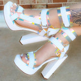 Niulatu Women Platform Sandals Open Toe Pink High Heels Shoes Stilettos Sexy Stiletto Shoe Heel Buckle Sandal Black Pumps DJSE