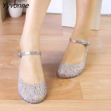 Niulatu Sandals Women's Mary Jane Shoes Girls Cutout Nest Outdoor Golden Clogs Black Sequins Princess Ladies Wedge Shoes DJSE