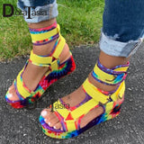 Niulatu Women's Multicolor Ankle Strap Sandals Fashion Ladies Open Toe Velcro Platform Summer Gladiator Sandals Shoes Woman DJSE