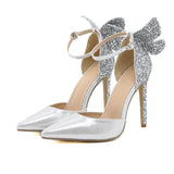 Niulatu Women's Sandals Sexy Luxury Round Toe Butterfly Patent Leather Buckle Stiletto High Heel Sandals Party Shoes DJSE