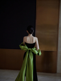 Niulatu Black Strapless Satin Long Prom Dress Evening Dress With Bow HZ1007