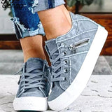 Niulatu Shoes 2025 Spring Autumn New Lace Up Zipper Ladies Canvas Shoes Comfortable Denim Women Flat Loafers Fashion DJSE