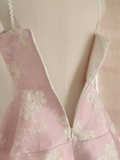 Niulatu A line Spaghetti Straps Pink Satin Holiday Dresses Short Birthday Dress SD167