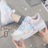 Niulatu Women Shoes Korean Women's Sneakers Pink Thick-soled White Shoes Flat Shoes Autumn Lace-up Female Vulcanized Shoes DJSE