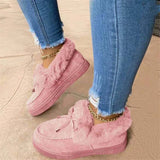 Niulatu Women Fur Slip-on Cotton Shoes Bowknot Plush Loafers Warm Short Snow Boots Female Furry Flat Shoes Platform Casual DJSE