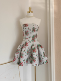 Niulatu A line Strapless Sleeveless Red Floral Party Dress Short Birthday Dresses SD352