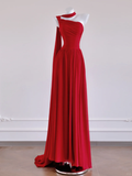 Niulatu Red A Line One Shoulder Chiffon Long Prom Dress Party Dress HZ0113