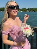Niulatu Off Shoulder Fluffy Lace Appliques Floral Long Prom Dress Evening Dress HZ1007
