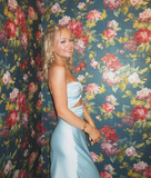 Niulatu Strapless Satin A Line Prom Dress Long Party Evening Dress HZ0113