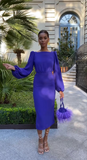 Niulatu Women's Long Sleeve Evening Dresses Sheath Tea Length Evening Dress HZ1007